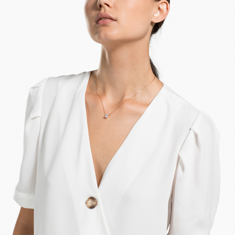 Attract Necklace, White, Rose-gold tone plated