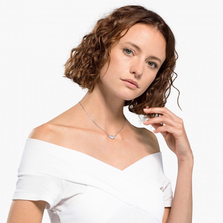 Mesmera necklace Heart, White, Rhodium plated