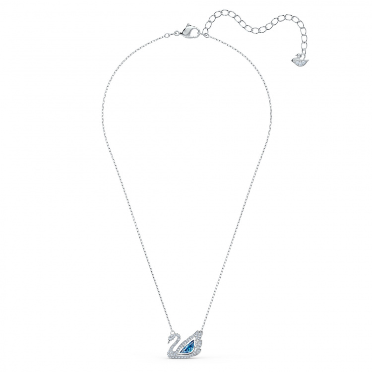 Dancing Swan Necklace, Blue, Rhodium plated