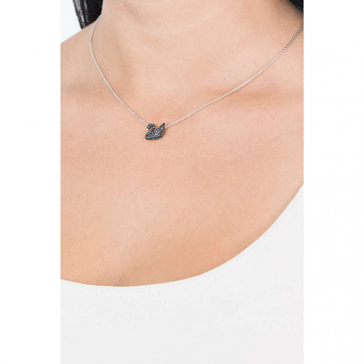 Swarovski Iconic Swan Pendant, Black, Rhodium plated