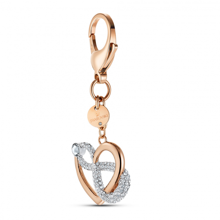 Infinite Bag charm, White, Rose-gold tone plated