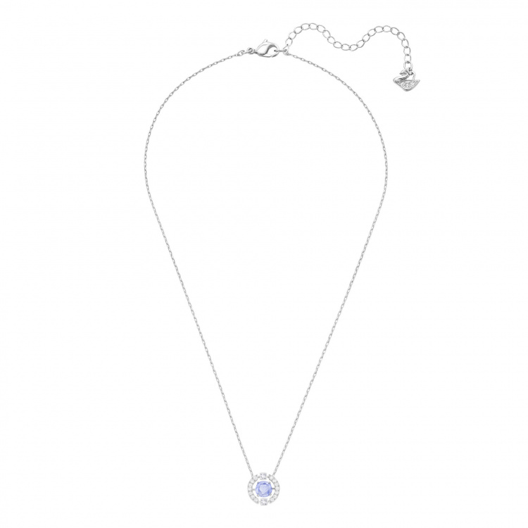 Una necklace Round cut, Blue, Rhodium plated
