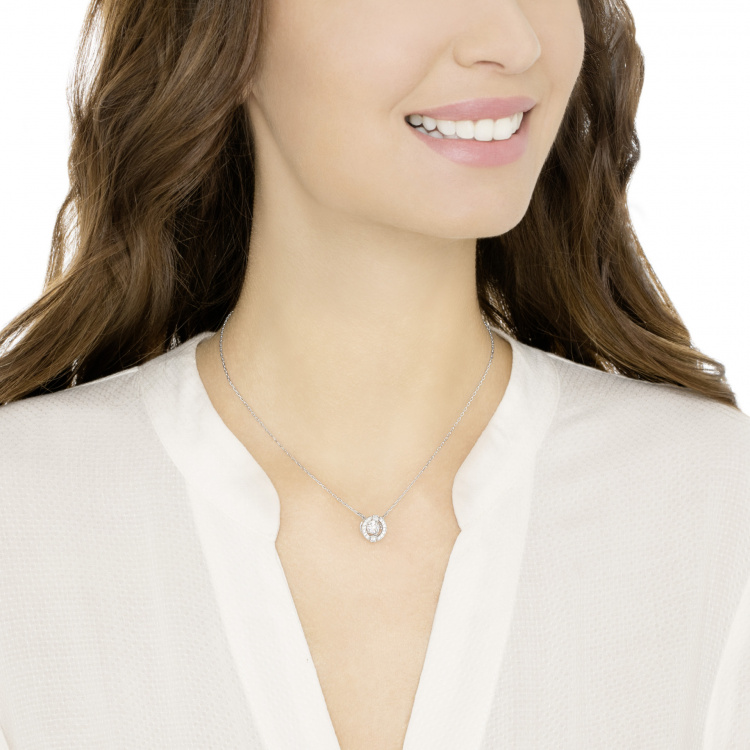 Una necklace Round cut, White, Rhodium plated