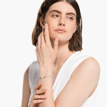 Mesmera cuff Mixed cuts, White, Rhodium plated