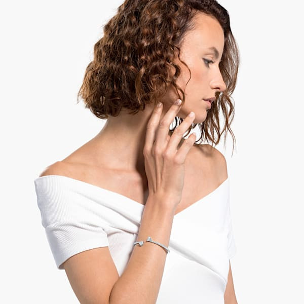 Mesmera bangle Heart, White, Rhodium plated