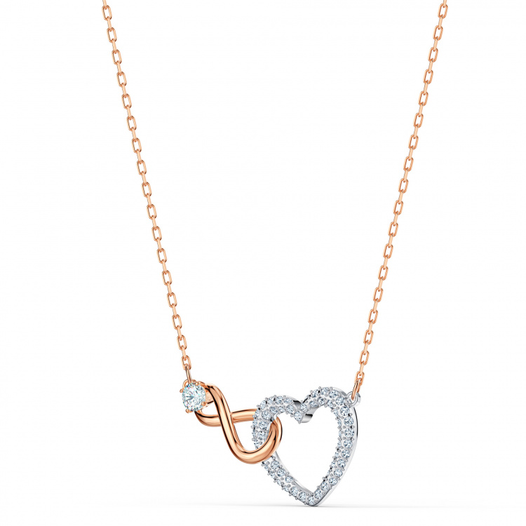 Hyperbola necklace Infinity and heart, White, Mixed metal finish