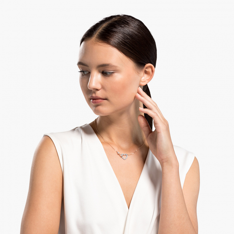 Hyperbola necklace Infinity and heart, White, Mixed metal finish