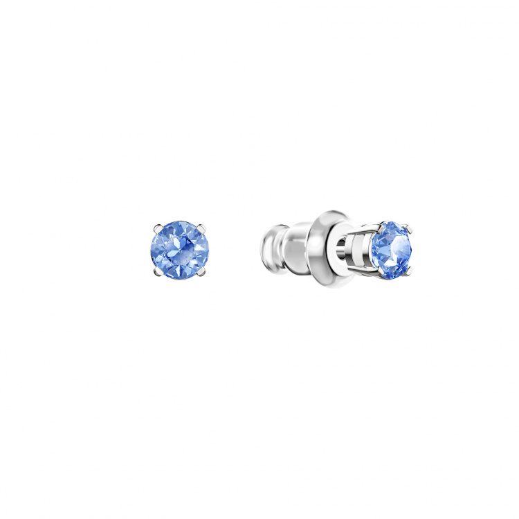 Una set Round cut, Blue, Rhodium plated