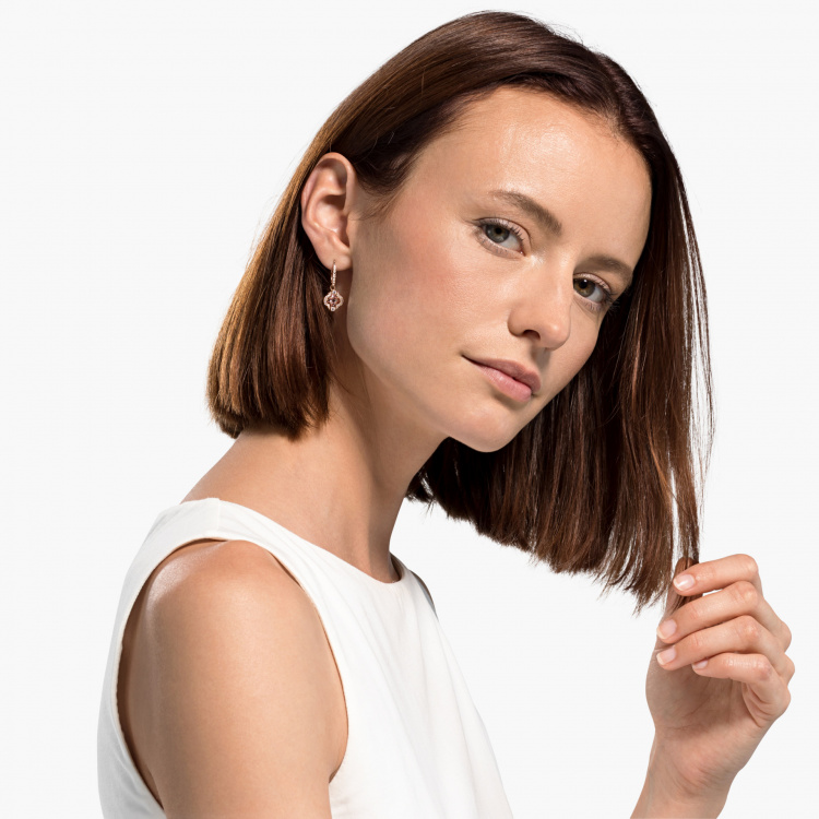 Una drop earrings Clover, Pink, Rose gold-tone plated