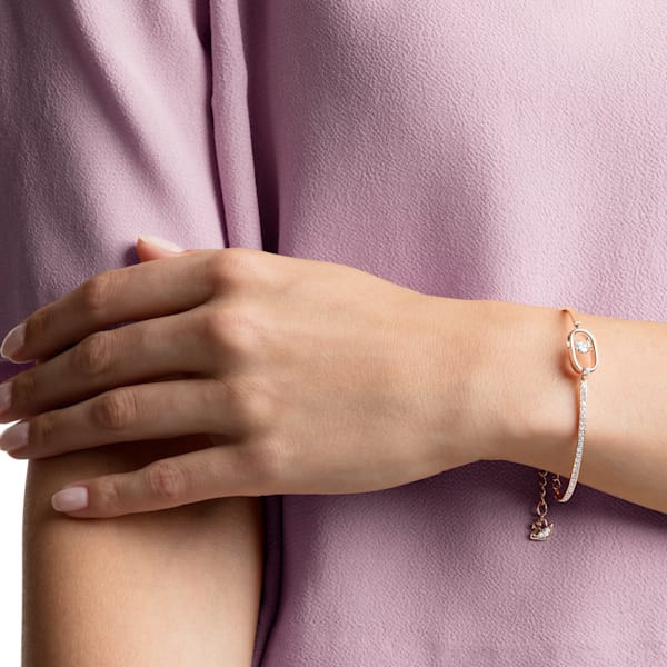 Una bracelet Round cut, Oval shape, White, Rose gold-tone plated