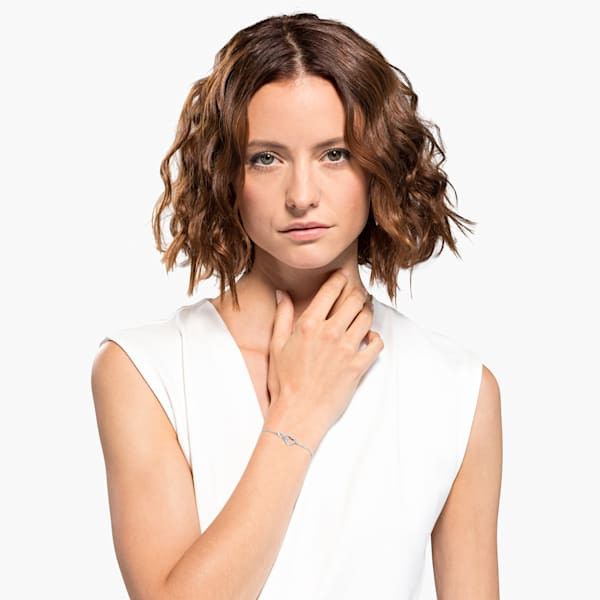 Hyperbola bracelet Infinity and heart, White, Rhodium plated