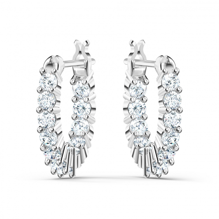 Matrix Vittore hoop earrings Round cut, White, Rhodium plated