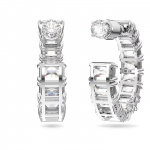 Millenia hoop earrings, Octagon cut, White, Rhodium plated
