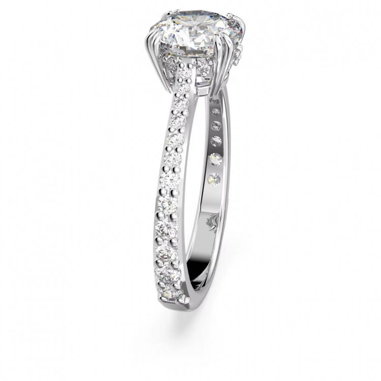 Stilla cocktail ring Round cut, Pavé, White, Rhodium plated