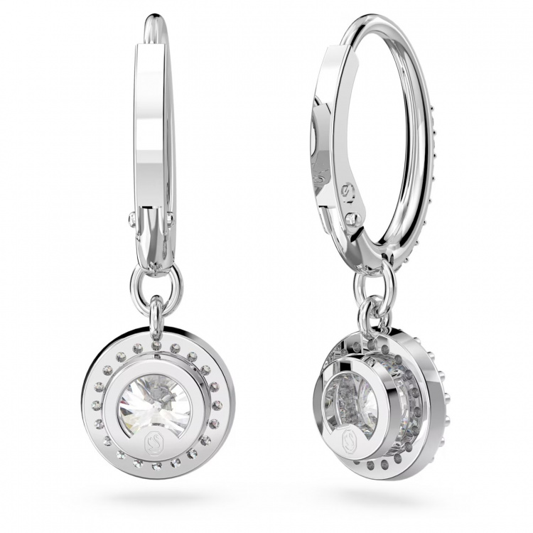 Una drop earrings Round cut, Pavé, White, Rhodium plated