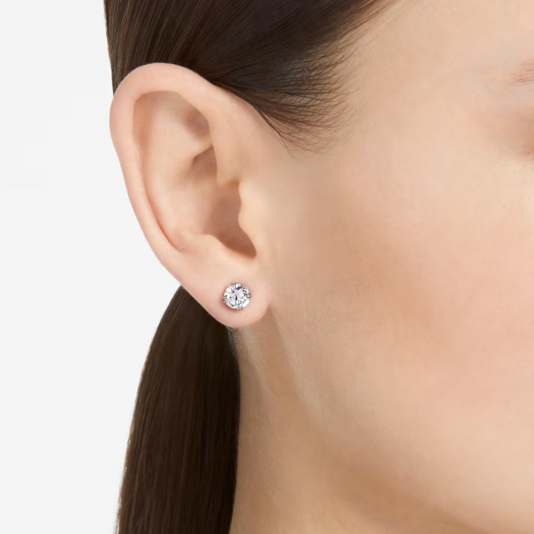 Stilla stud earrings Round cut, White, Rhodium plated