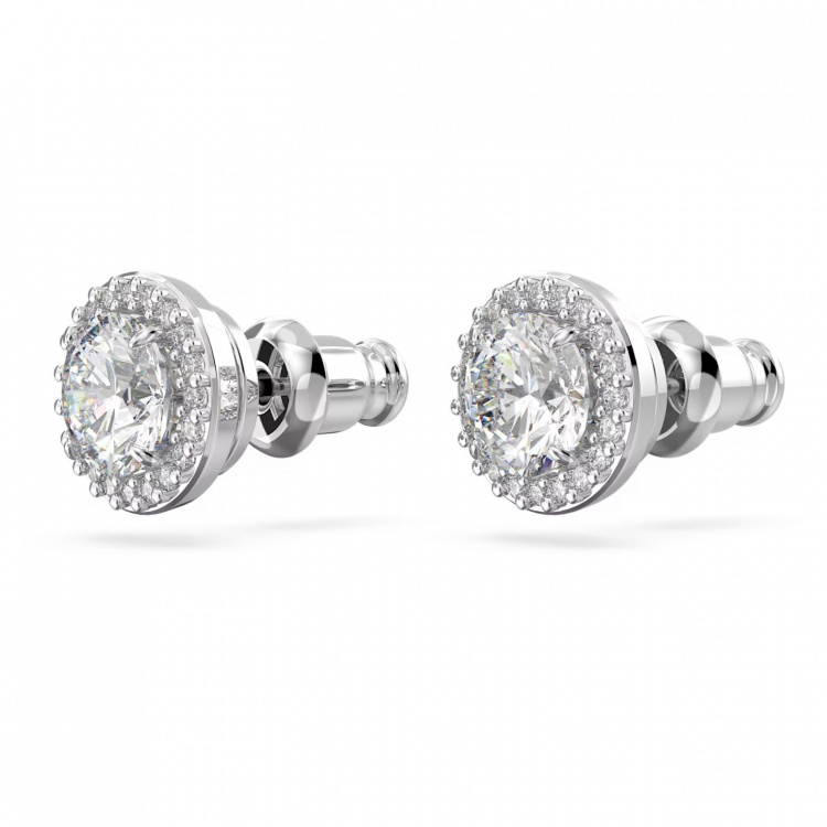 Una Angelic stud earrings Round cut, Pavé, White, Rhodium plated