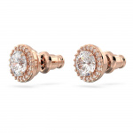Una Angelic stud earrings Round cut, Pavé, White, Rose gold-tone plated