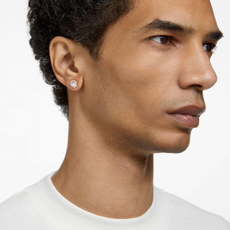 Una Angelic stud earrings Round cut, Pavé, White, Rose gold-tone plated