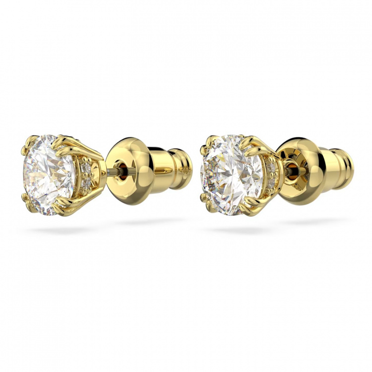 Stilla stud earrings Round cut, White, Gold-tone plated