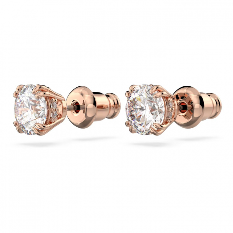 Stilla stud earrings Round cut, White, Rose gold-tone plated