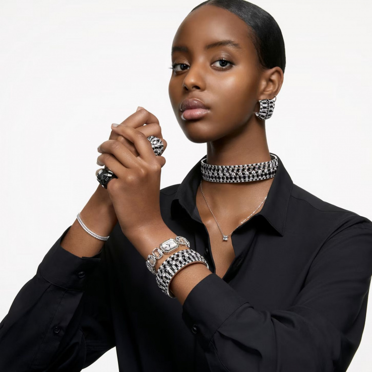 Watch, Octagon cut bracelet, White, Stainless Steel