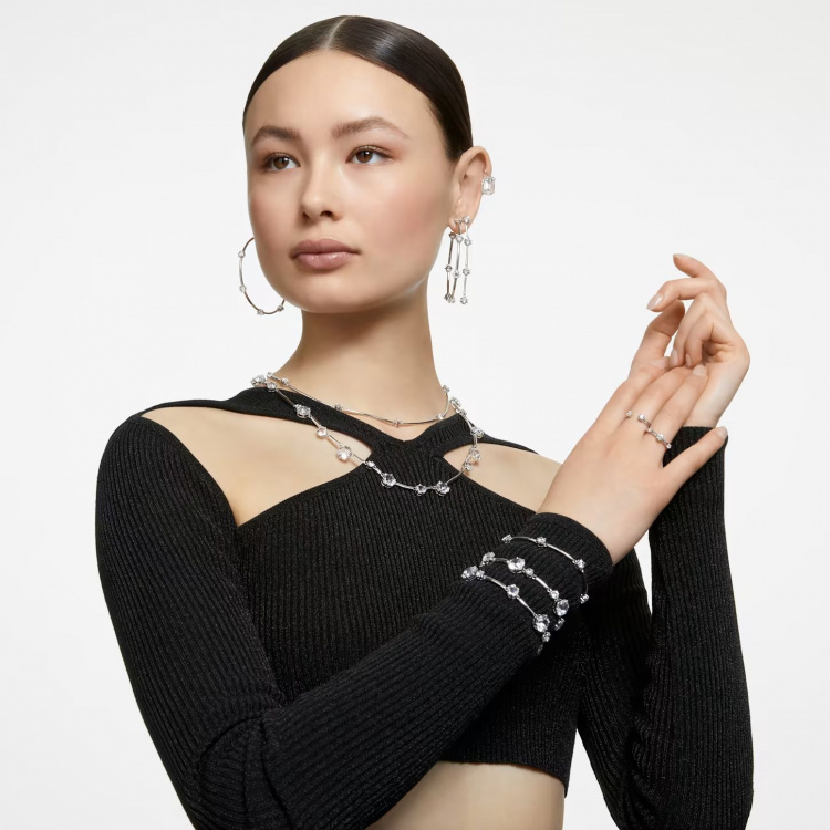 Constella ring, Set (2), Round cut, White, Rhodium plated