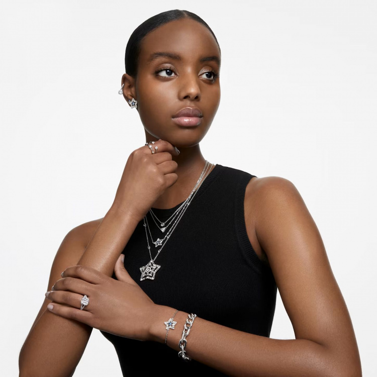 Constella ring, Set (2), Round cut, White, Rhodium plated