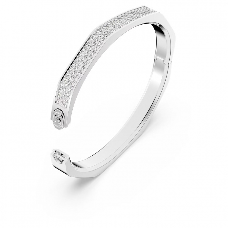 Dextera bangle, Octagon, Pavé, White, Rhodium plated