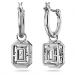 Una drop earrings Octagon cut, White, Rhodium plated