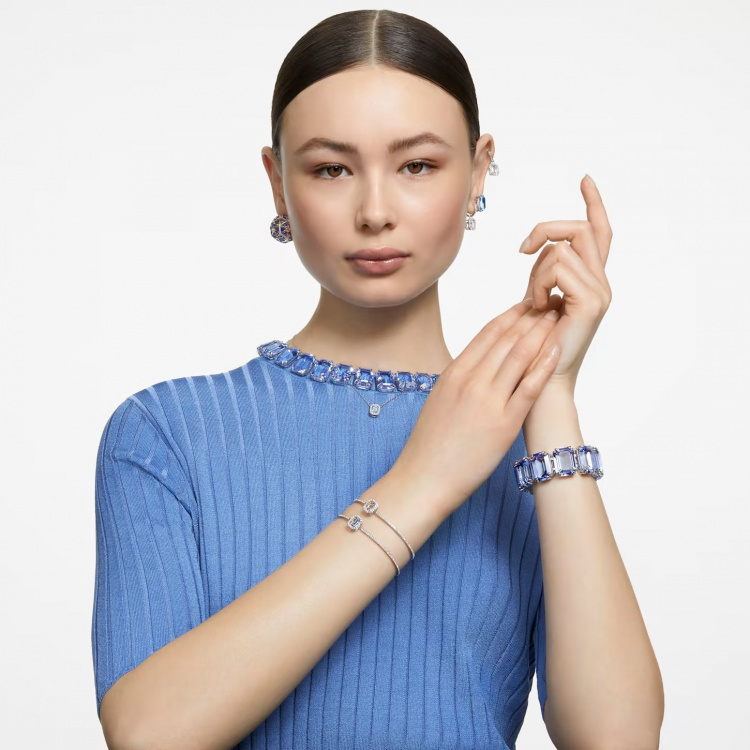 Una drop earrings Octagon cut, White, Rhodium plated