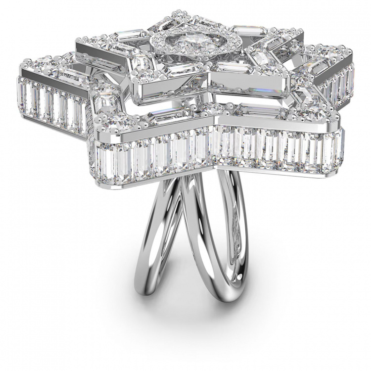 Stella cocktail ring, Star, White, Rhodium plated