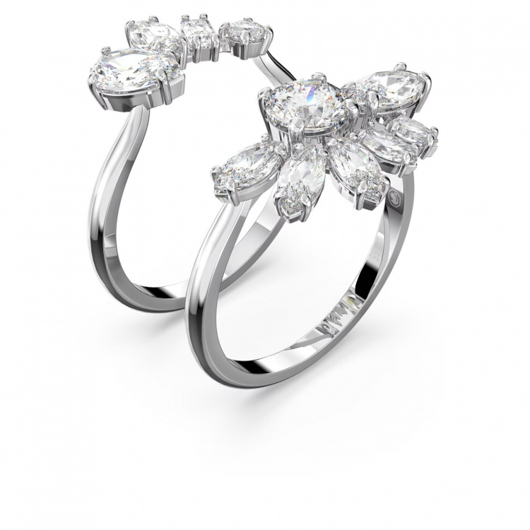 Gema cocktail ring, Flower, White, Rhodium plated