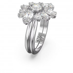 Gema cocktail ring, Flower, White, Rhodium plated