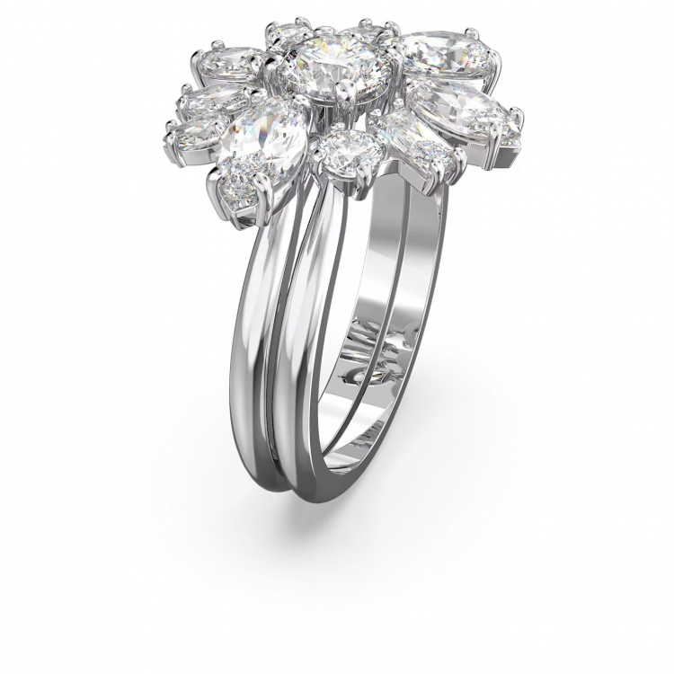 Gema cocktail ring, Flower, White, Rhodium plated