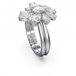 Gema cocktail ring, Flower, White, Rhodium plated