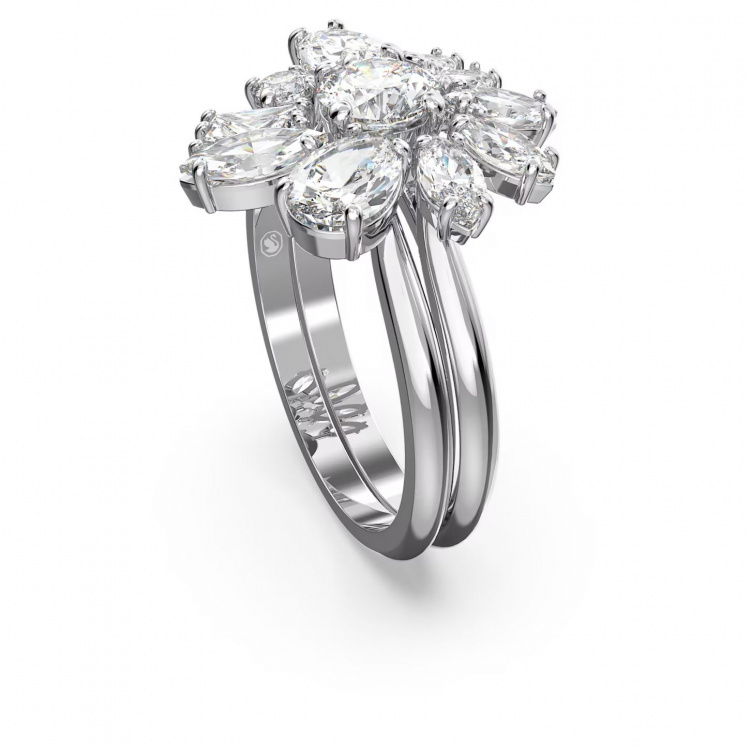 Gema cocktail ring, Flower, White, Rhodium plated