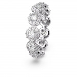 Una ring Round cut, Pavé, White, Rhodium plated