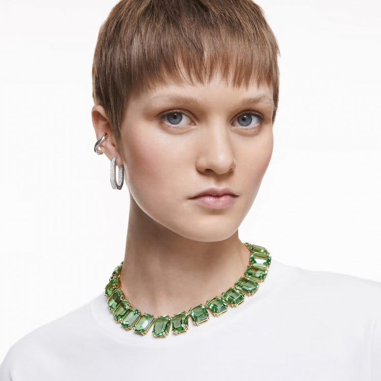 Millenia necklace, Oversized crystals, Octagon cut, Green