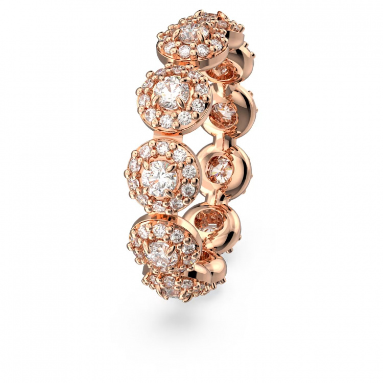 Una ring Round cut, Pavé, White, Rose gold-tone plated