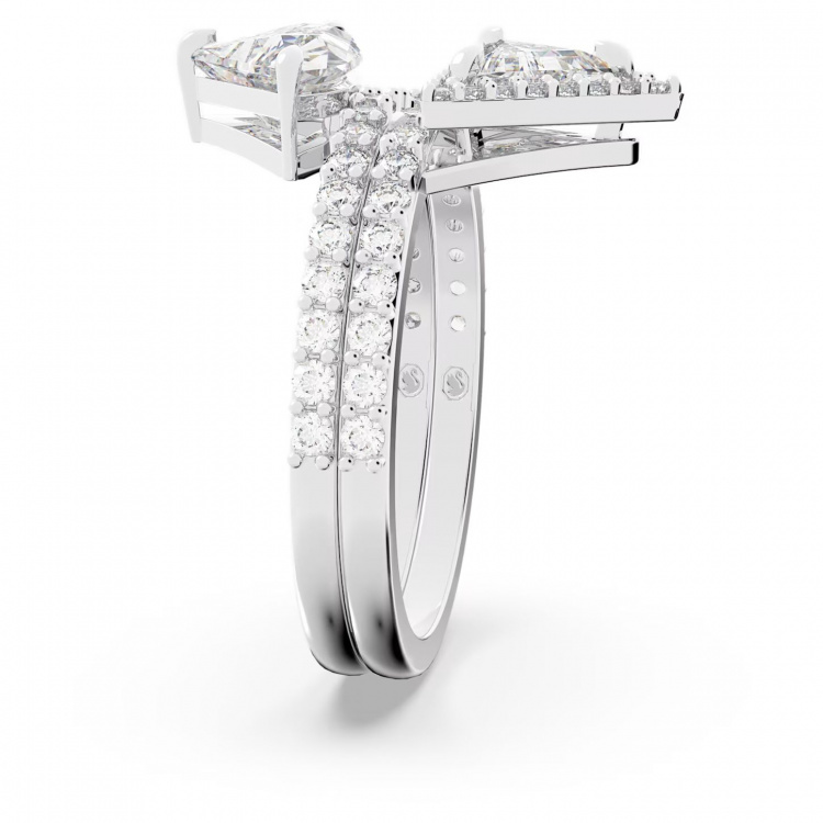 Ortyx ring, Mixed cuts, White, Rhodium plated