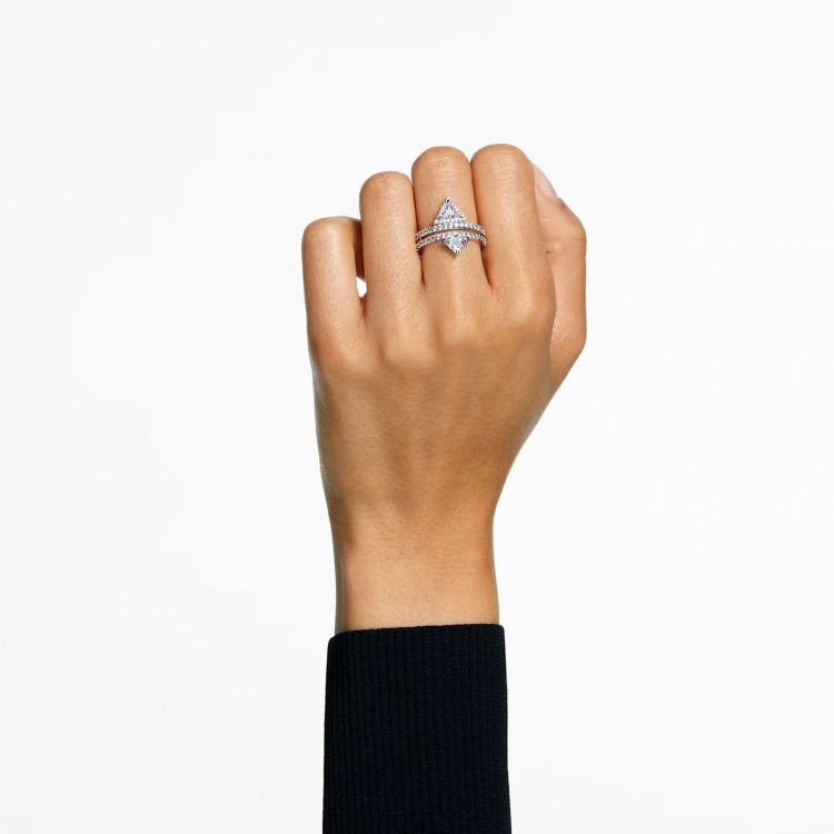 Ortyx ring, Mixed cuts, White, Rhodium plated