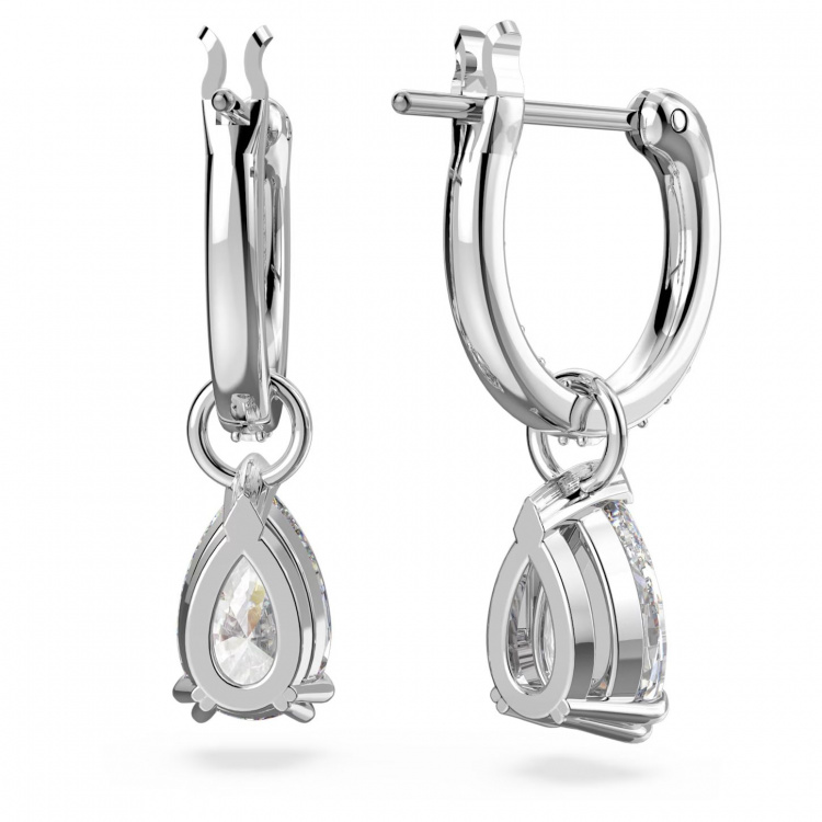 Stilla hoop earrings Pear cut, White, Rhodium plated