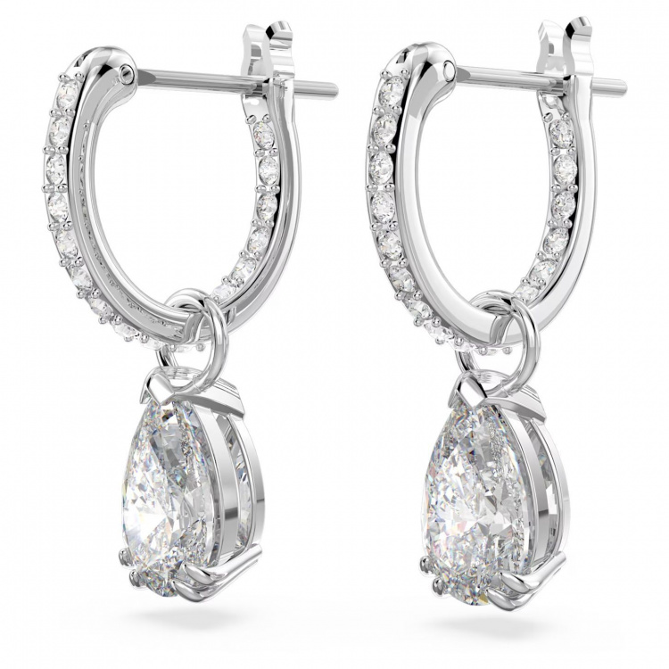 Stilla hoop earrings Pear cut, White, Rhodium plated