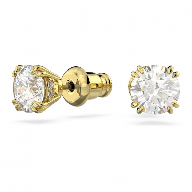 Stilla stud earrings Round cut, White, Gold-tone plated