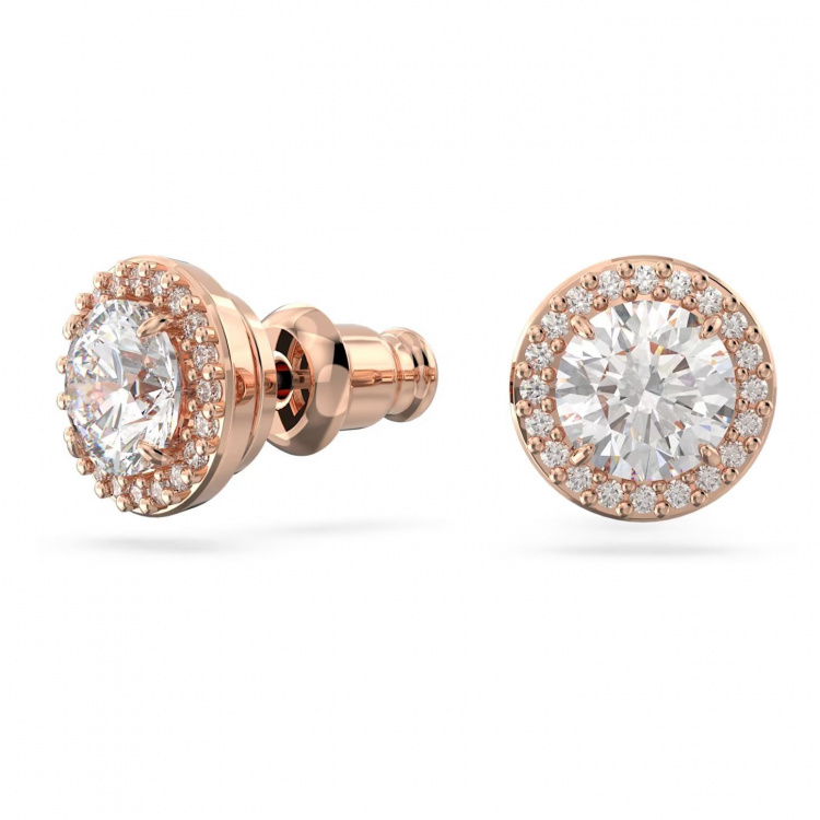 Una Angelic stud earrings Round cut, Pavé, White, Rose gold-tone plated