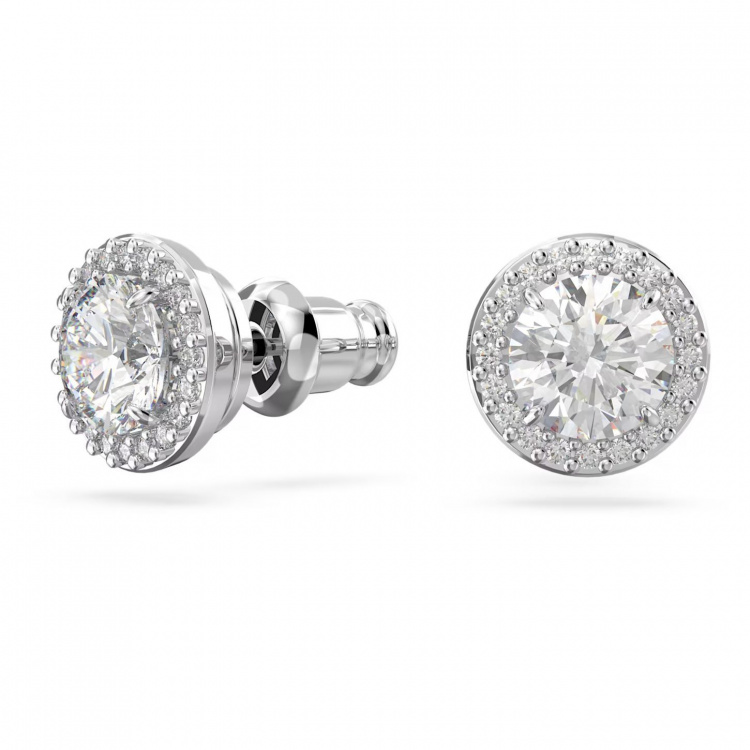 Una Angelic stud earrings Round cut, Pavé, White, Rhodium plated