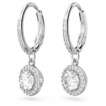 Una drop earrings Round cut, Pavé, White, Rhodium plated