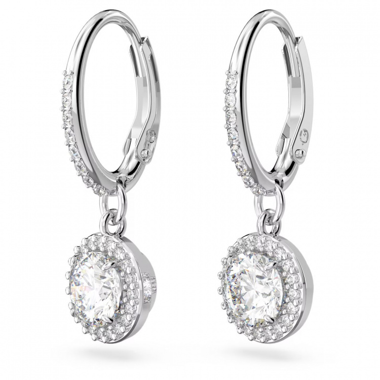 Una drop earrings Round cut, Pavé, White, Rhodium plated
