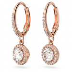 Una drop earrings Round cut, Pavé, White, Rose gold-tone plated